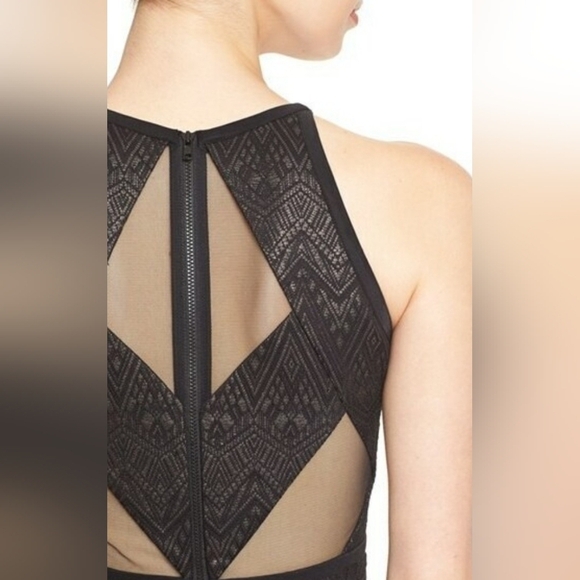 PARKER Black & Gold Geometrical Textured Print In Gold Black Flare Dress Size M - Picture 7 of 16